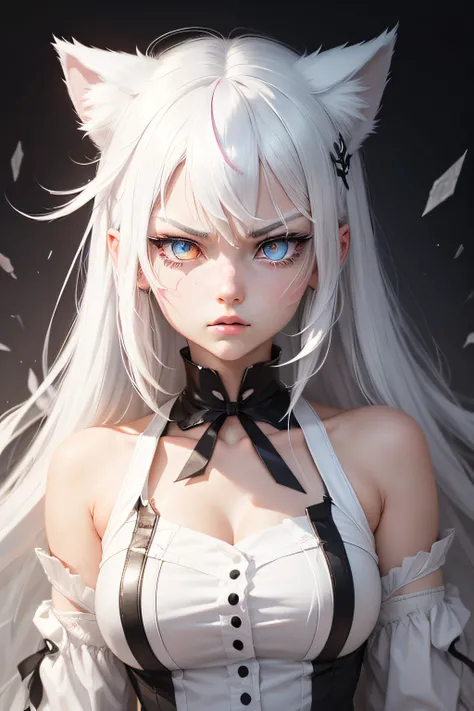 Heterochromatic Eyes Angry Cat Ears White Hair Sticker Anime Style