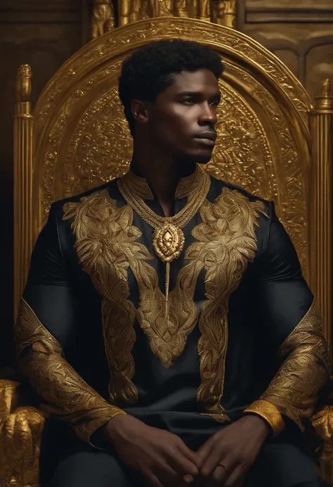 A man with a black panther&#39;s head and golden yellow eyes, roupas do Egito com cajado dourado do Egito guerreiro forte