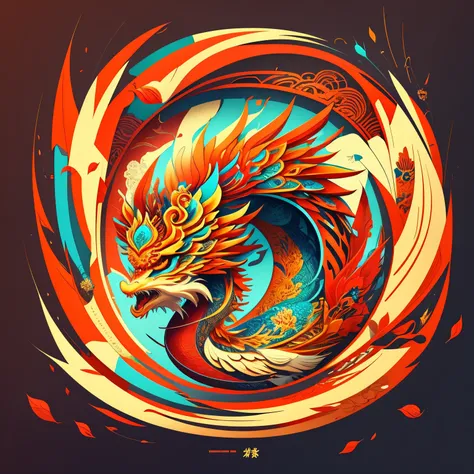 Stylish modern Chinese dragon logo rendered in vector art，Vibrant color palette and intricate details，Create eye-catching shapes。