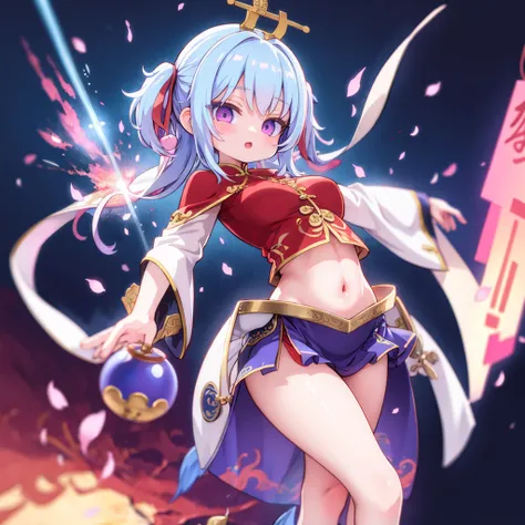 ultra detailed 8k qhd hdr render, 1  sexy loli with  gigantic breasts, wide hips,lean forward,legs open,Taoist robes,dynamic angle,midriff,