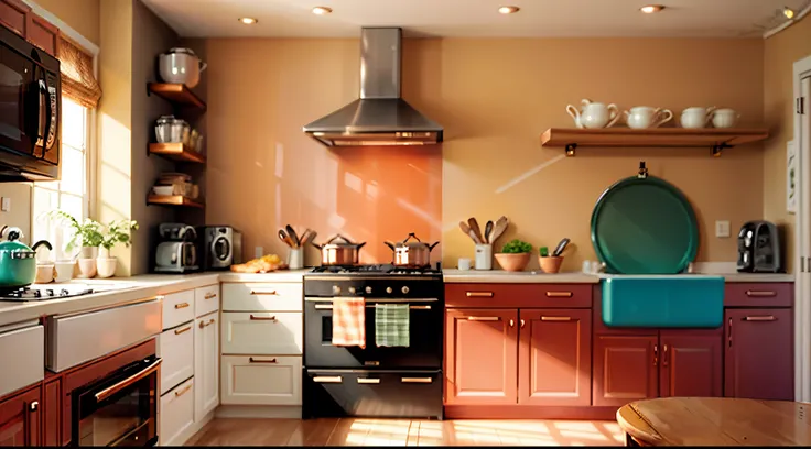 Kitchen, warm colors, bright, --auto --s2