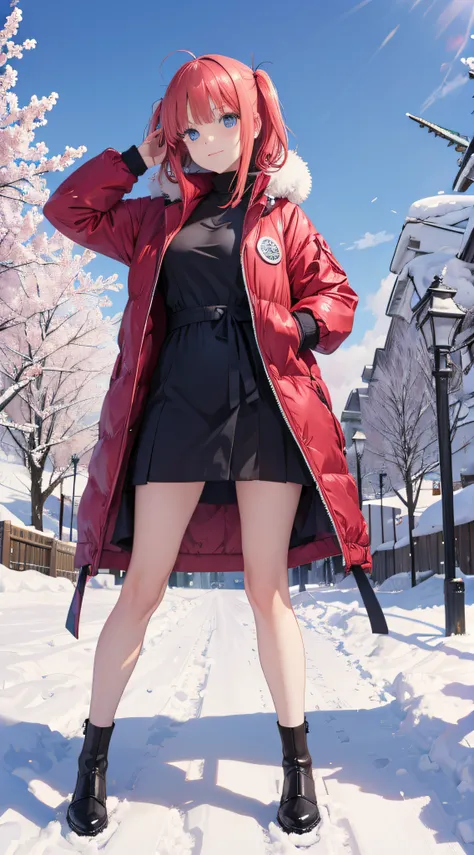 Nino Nakano,Pose sexy,vestido con abrigo,parque nieve