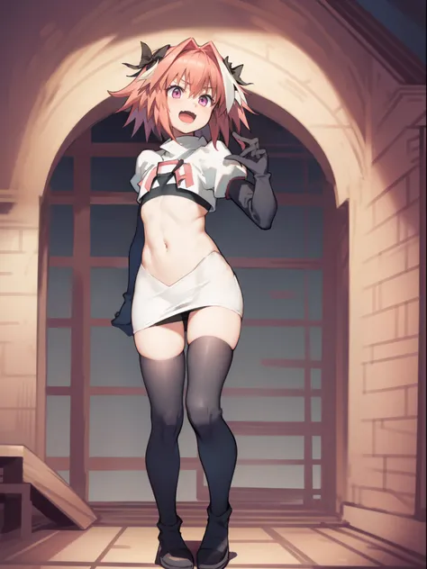 absurdres, masterpiece, best quality, (astolfo fate:1.2155), 1boy, male focus, trap, pink multicolored hair, pink hair, white hair, hair intakes, long hair, pink detailed eyes, crossdressing,1boy, team rocket,team rocket uniform, red letter R, white skirt,...