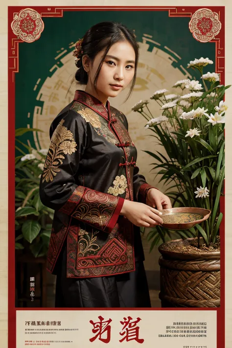 I want a Guizhou batik style poster，The poster presents the exquisite works of Guizhou embroidery