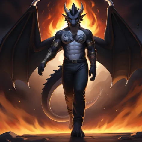 (masterpiece, best quality, high quality, highres:1.4), detailed, extremely detailed, dark lighting, 4K, (by ruaidri), yupa, kiyosan,(by meesh), (by fffffolder)), delga: ( slim, athletic, dragon, black body, smooth skin, athletic muscle, anthro legs, ((you...