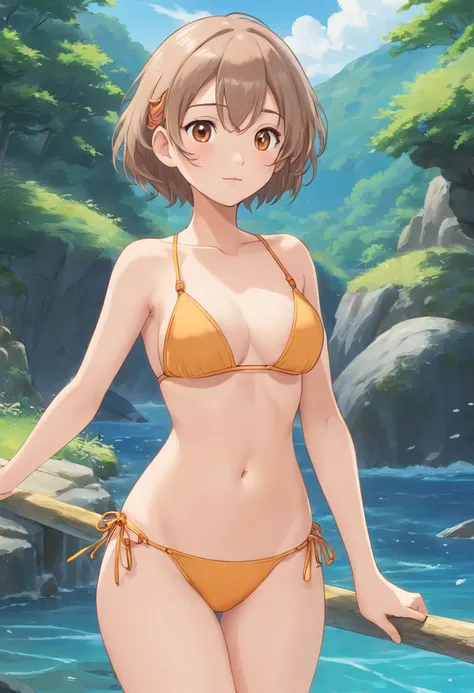 Clear bikini，(Close-fitting:1.4)，Medium breasts，realistic breast:1.3，Exposed TITS，Breasts are more transparent，，nabel，Slightly areola，，More transparent panties，Detailed ，Close-up ，Realistic skin texture，A masterpice，Glow underneath，Slightly underarm hair，M...