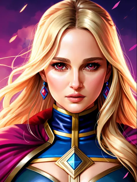 portrait of Lady Thor,natalie portman, digital painting, digital illustration, extreme detail, digital art, 4k, ultra hd, game art, anime character, character sheets, comic style, marvel comics, beautiful d&d character portrait, colorful fantasy, detailed,...