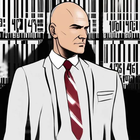 Agent 47 has a tattoo on the back of his head in the style of a barcode. He is bald. 47s typical attire consists of a black suit, black leather gloves and shoes, white dress shirt, and a burgundy tie.,Hitman series,Agent 47 has a tattoo on the back of his ...