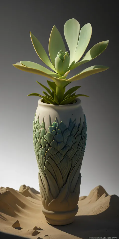 beste-Qualit, realisti, photo-realistic, ultradetailed, &quot;succulent grows from stone + faery + sand&quot; highly detailed porcelain carving &quot;southern desert&quot;, ultra wide angle, Accent lighting, voluminous lighting, back light, (detailed light...