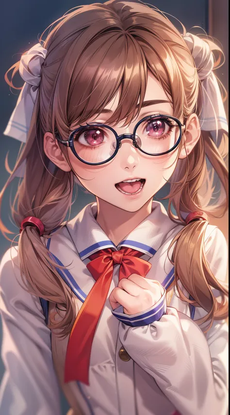 Anime - A woman wearing silk cheerleading and glasses takes a photo, small curvy loli, a hyperrealistic schoolgirl, a hyperrealistic schoolgirl, Loli in a silk dress, Cute anime waifu in a nice dress, Smooth Anime CG Art, anime highly detailed, Seductive A...