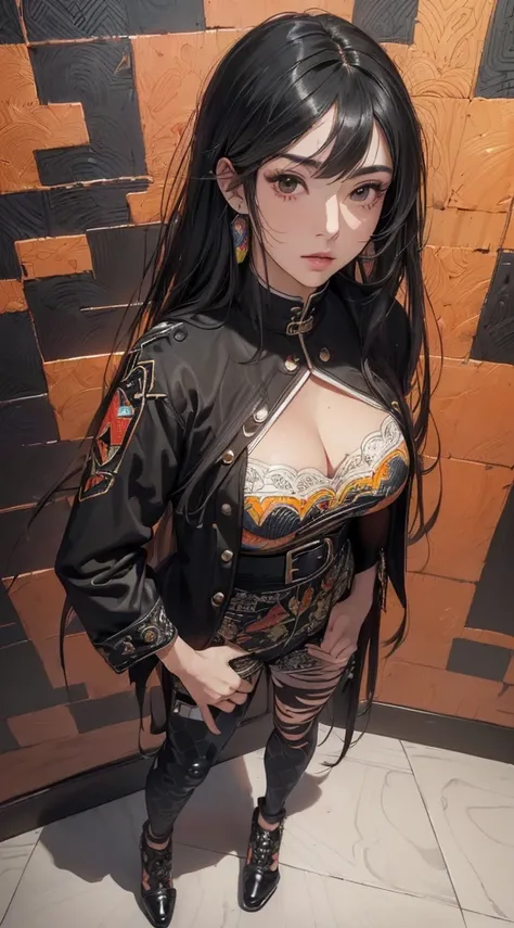 (((8k wallpaper of extremely detailed CG unit:1.2, ​masterpiece, hight resolution:1.2, top-quality:1.2, masutepiece))), ((a very beautiful woman, Hands in pockets:1.8, Grunge Fashion:1.2, wear a blouson:1.2, Wearing hot pants, Wearing shoes)), ((extra deta...