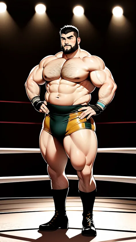 the only person，male people，Muscle wrestler，musculous，Stout wrestler，Asian people，jpn，Uncles，60-year-old middle-aged man，Short hair details，Short hair details，Wrestling boots，Full body like，Panorama characters，WWE ring，WWE American professional wrestling，s...