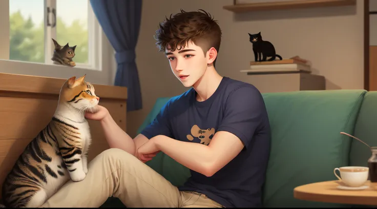 A young man who loves cats