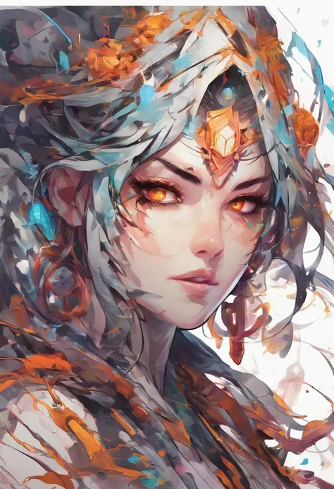 Splash art, a girl head,Nezuko Kamado face ((white background)), piercing eyes, epic Instagram, artstation, splash style of colorful paint, contour, hyperdetailed intricately detailed , unreal engine, fantastical, intricate detail, splash screen, complemen...