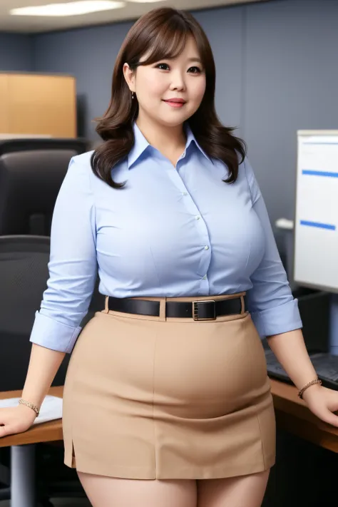 a chubby office lady wearing a miniskirt