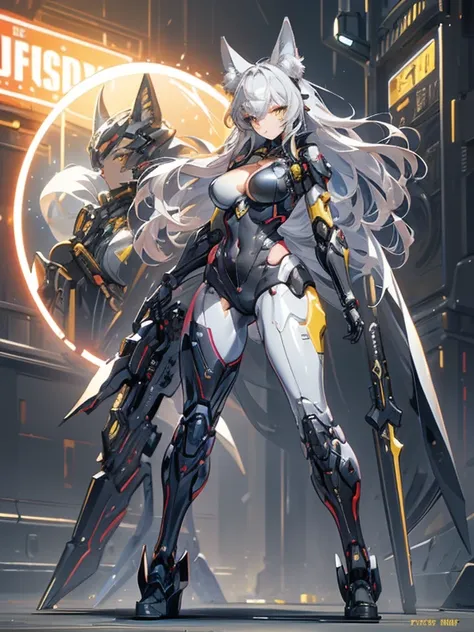 (masterpiece), (best quality:1.4), (perfect anatomy:1.4), high quality, expressive eyes, full body, tall girl, detailed face, beautiful face, perfect face, breasts, cleavage, gloves, huge breasts, cyberpunk, (black armor), long hair, ((tanned skin)), strai...