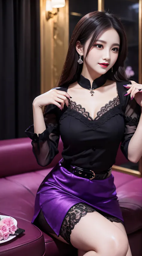 Charming beauties、hostess dresses、Evil Female Executive、blouse、tight skirts、Evil Fall、dark、brainwash、panthyhose、lacy fabric、beauty legs、Purple lipstick、Black manicure、darkened room、Night