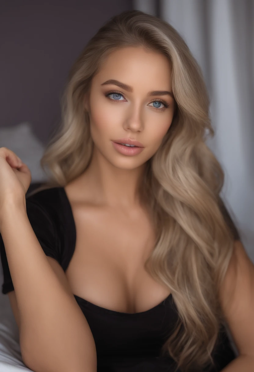 arafed woman fully , sexy girl with blue eyes, ultra realistic, meticulously detailed, portrait sophie mudd, blonde hair and large eyes, selfie of a young woman, bedroom eyes, violet myers, without makeup, natural makeup, looking directly at the camera, fa...