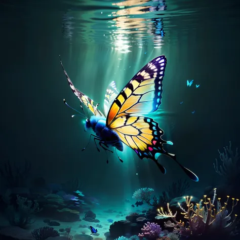 Glowing butterfly underwater