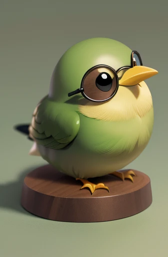 masterpiece, best quality, green bird, cute, small, round body, cute face, Indonesian, glasses, simple background, solo