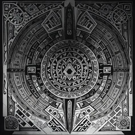 fondo de pystrance, blanco y negro, calendario azteca, Line Art,