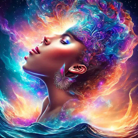 Plunge into the ether that flows with the eternal soul through the vibrations of love, Everything is connected, Flowing energy, spiritual, divine, Dreams, cosmic, concept-art, Blowing the Mind, Female beauty, god, Pineal gland, dreamlikeart