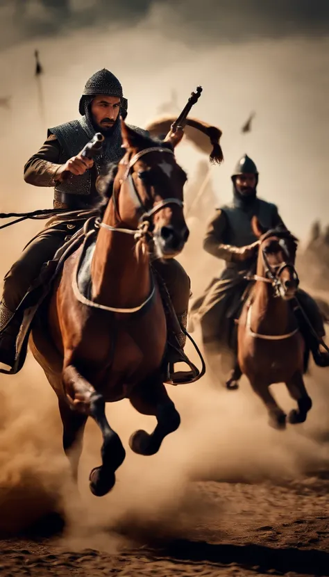 Islamic cavalry troops shoot bows、