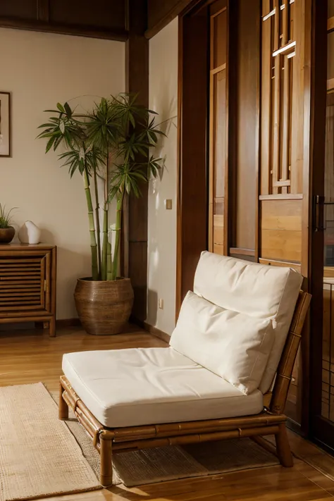 a den，bamboo furniture，Modern Chinese，zen feeling