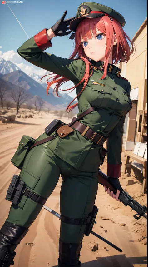 Nino Nakano ,Pose sexy,uniforme militar,wielding rifle,desierto