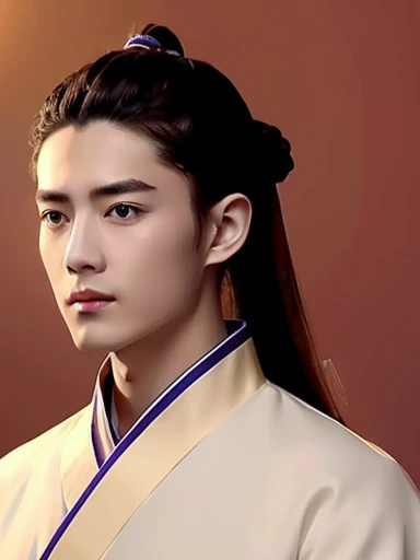 length hair、Tying hair、I wear my hair in a bun、three kingdoms、Best Quality,  1boy, Solo, Asian, ((Upper body:1.3))。Military general、Hanfu