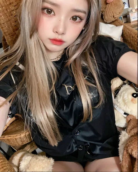 There&#39;s a little girl posing for a photo with a bunch of teddy bears, Misa Amane *, Misa Amane, Marisa Kirisame, Pokimane, Lalisa Manobal, 1 8 yo, con cabello largo y rubio, Cabello largo y rubio y ojos grandes, Sakimichan, Chiho, Cabello largo y rubio...