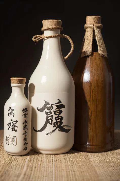 Design and create a rice wine bottle，Packaging design is required to reflect Shaoxing culture，Combining ancient style calligraphy and rice wine poetry，A rice wine bottle with a certain pattern design and a rice wine bottle packaging box next to the rice wi...