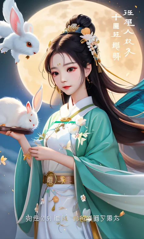 Chinese girl holding a white rabbit in her hand, palace ， A girl in Hanfu, Popular topics on cgstation, Belle peinture de personnage, Inspired by Lanying, Inspired by Puhua, cgstation trends, Inspired by Huang Ji, Goddess of the Hunt and the Moon, Guweiz s...