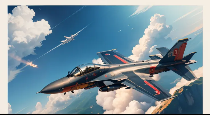 Chinese Air Force, Chinese fighter jets soaring in the sky, aerial view, side view, masterpiece, 8k.