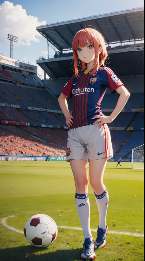 Nino Nakano,manos detalladas,soccer uniform Barcelona,field playing soccer