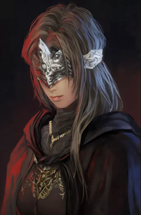 One wears a mask、Close-up of a man dressed in black, portrait of a bloodborne hunter, dark fantasy style art, portrait of female mage, Dark fantasy style, Vampire masquerade, but the armor covers her face, Stunning character art, Epic and beautiful charact...