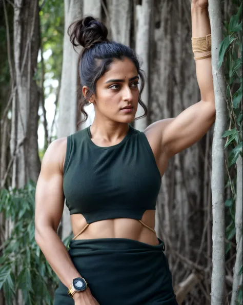 face of pv sindhu and tapsee pannu, perfect thick dusky beauty, dynamic lighting, wearing olive green knit cami top, she is the ...