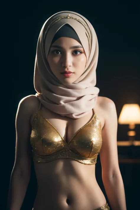 bellydancer, cyberpunk, javanese, (((hijabi))), cleavage, reflection light, chiaroscuro, depth of field, cinematic lighting, ray tracing, Sony FE GM, UHD, super detail, masterpiece, textured skin, high details, best quality, award winning，3D,hdr（HighDynami...