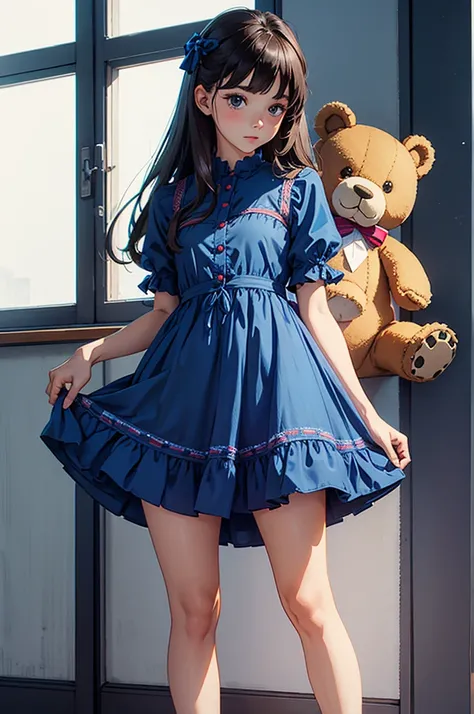 girl with　teddy bears　Blue dress