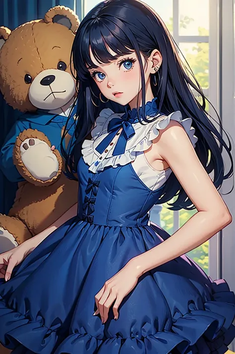 girl with　teddy bears　Blue dress