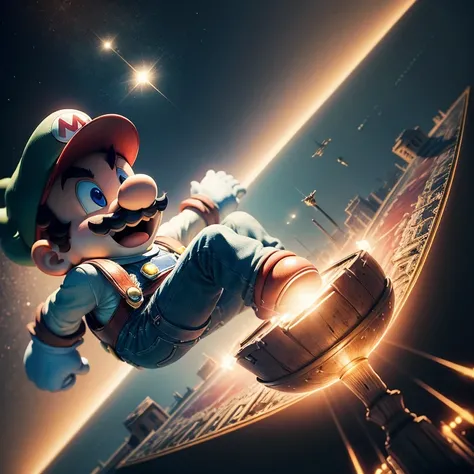 Mario, flying, (masterpiece, high quality, ultra detailed, professional lighting, absolutely resolution, texture, incredibly absurdres, ultra HD, 8k), cirby