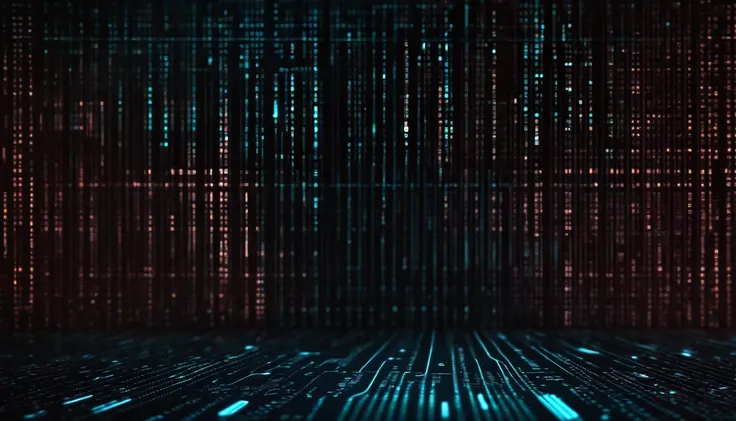 A close-up shot of a tech-inspired background with binary code scrolling across the screen, creating a visually dynamic and computerized scene.