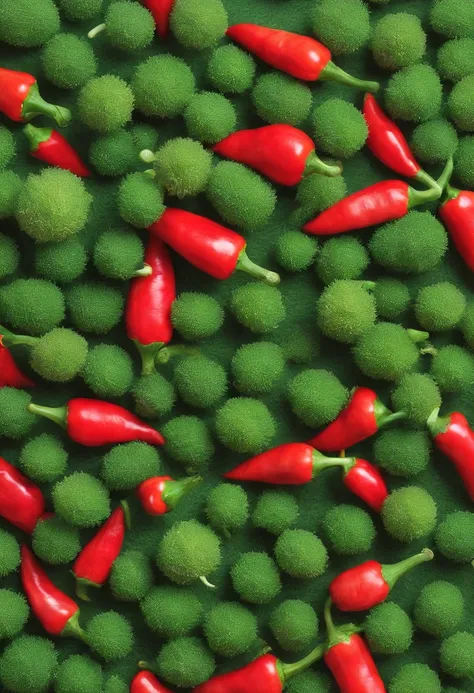 Green peppercorns、red pepper、rainbow structure arrangement、High resolution top pictures，Shot from a bird&#39;s eye view