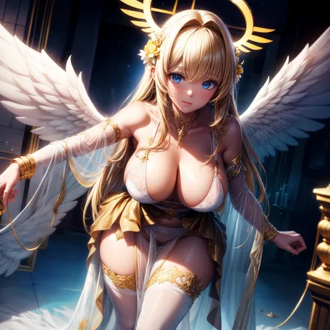 （8K ，hyper-detailing，ultra real photo，Best masterpiece，natural，Perfect artwork，Perfect female body），Two cute busty girls ，Hair color，（large tities），Angelic，Sankta，obsessed，the angels wings，The halo，Angel is coming，Paradise Co., Ltd.，Gorgeous accessories，Gl...