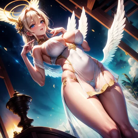 （8K ，hyper-detailing，ultra real photo，Best masterpiece，natural，Perfect artwork，Perfect female body），Two cute busty girls ，Hair color，（Big tits），Angelic，Sankta，obsessed，the angels wings，The halo，Angel is coming，paradise company., Ltd.，Gorgeous accessories，G...