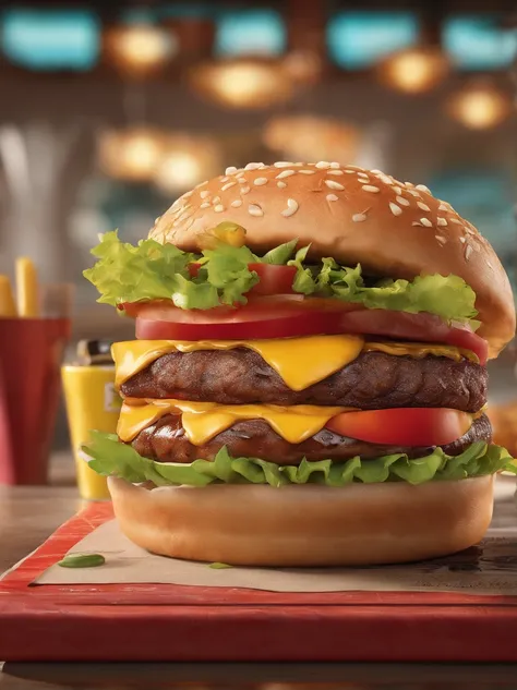 (the theme is "a hamburger advertisement named Moo Moo Castle measuring 2700mm in length and 755mm in width)

(best quality,4k,8k,highres,masterpiece:1.2),ultra-detailed,realistic,photorealistic:1.37,high dynamic range (HDR),vivid colors,studio lighting,ul...