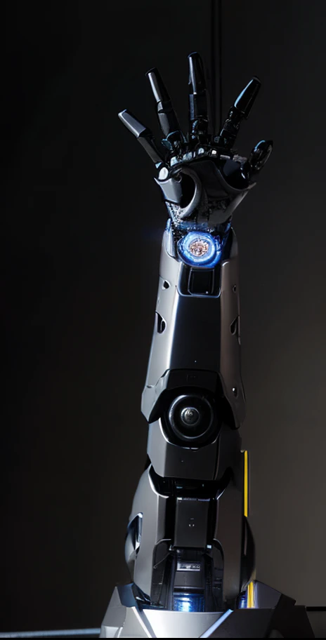 A robot with a highly detailed robotic arm, bio-mechanical parts