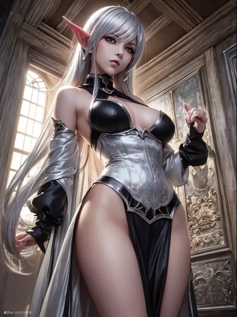 ((Finest quality)),(超A high resolution),(ultra-detailliert),(Meticulous portrayal),((Best Anime)),(Finest works of art),Ultra-Precision Art,The art of astounding depiction,Overwhelming descriptive power:1.5, (1 female dark elf:1.5),(Silver hair that reache...