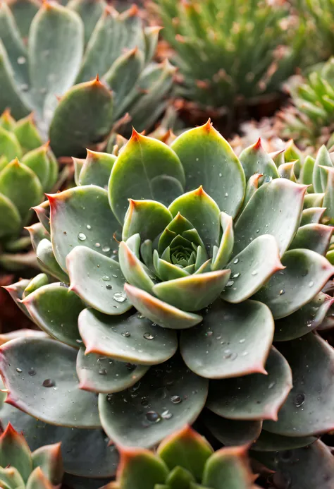 (a beautiful succulent plant),(vibrant green leaves),(sleek and smooth texture),(best quality, highres),(natural lighting),(close-up shot),(bokeh effect),(macro photography),(artistic composition),(delicate details),(botanical beauty),(calming and serene),...