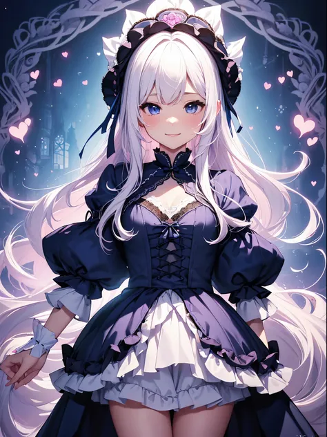 (​masterpiece、top-quality、top-quality、Official art、Beautifully Aesthetic:1.2)、(1womanl)、ighly detailed、(Fractal Art:1.4)、highestdetailed、long wavy white hair、White hair、Blue eyes、rounded drooping eyes、very small chest 、Flat, Poor chest、Mature beautiful wom...